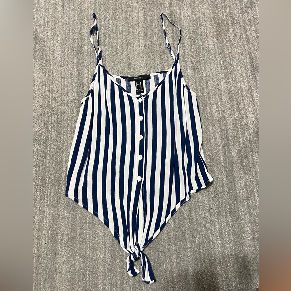 Forever 21 Navy and White Striped Crop Top